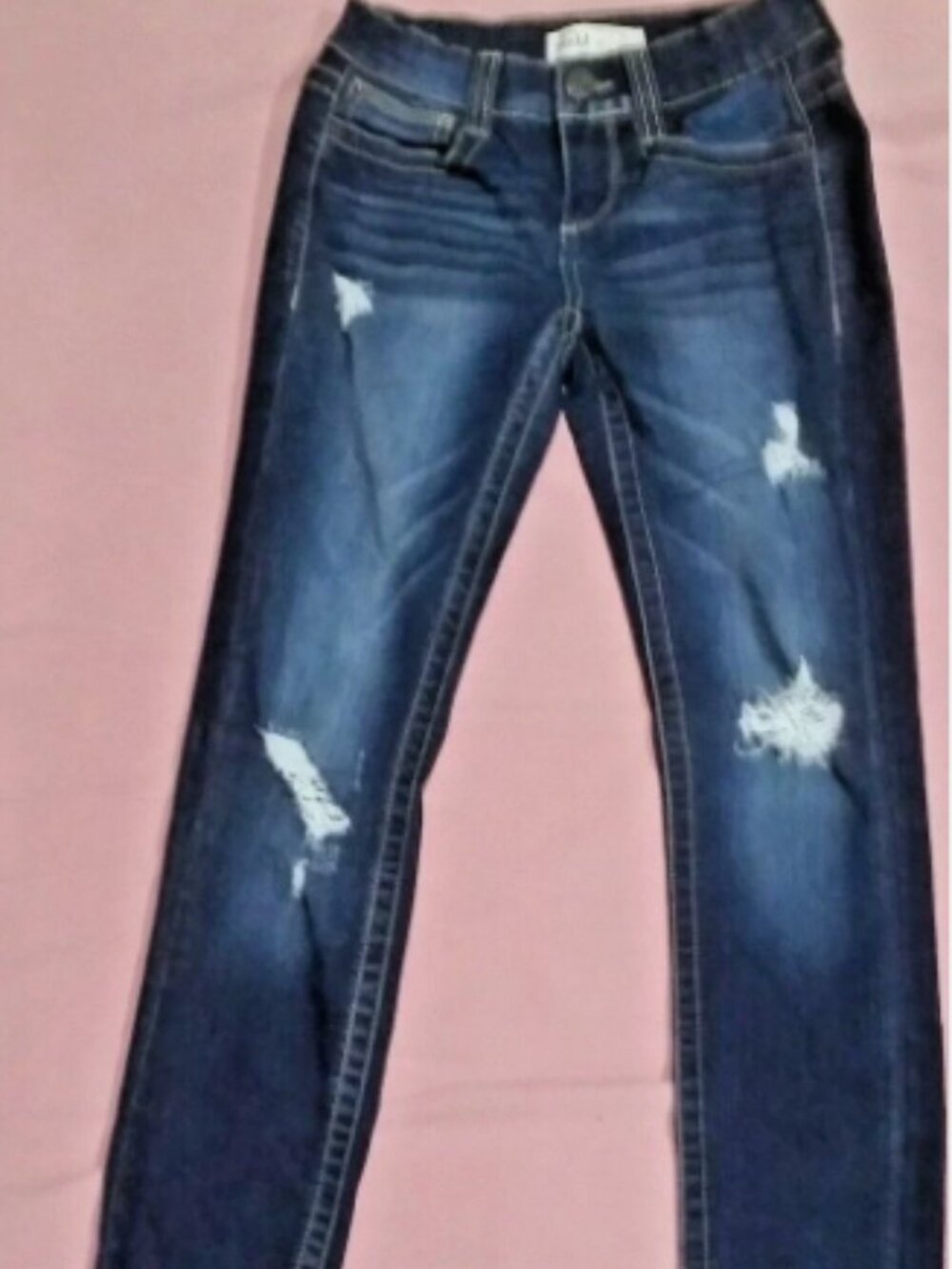 Mudd FlxStretch Ripped Skinny Jeans Sz 0 Dark Blue 5-Pocket Embroidered 24x30